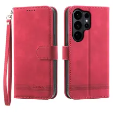 OEM - DIERFENG Samsung Galaxy S26 Ultra Pl&aring;nboksfodral Konstl&auml;der - R&ouml;d