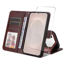 ENKAY - ENKAY Samsung Galaxy S26 Ultra Pl&aring;nboksfodral Konstl&auml;der St&auml;ll - Brun