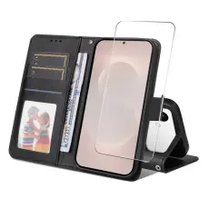 ENKAY - ENKAY Samsung Galaxy S26 Ultra Pl&aring;nboksfodral Konstl&auml;der St&auml;ll - Svart