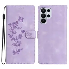OEM - LEATHER Samsung Galaxy S26 Ultra Pl&aring;nboksfodral Konstl&auml;der Blomm&ouml;nster - Lila
