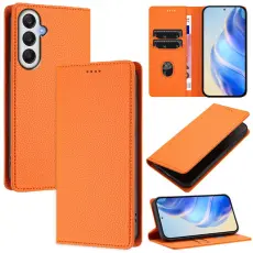 OEM - LITCHI Samsung Galaxy A55 5G Pl&aring;nboksfodral Konstl&auml;der RFID Skydd - Orange