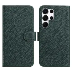 OEM - LITCHI Samsung Galaxy S26 Ultra Pl&aring;nboksfodral &Auml;kta L&auml;der Flip - Gr&ouml;n