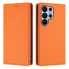 OEM - Litchi Samsung Galaxy S26 Ultra Pl&aring;nboksfodral Konstl&auml;der RFID Skydd - Orange
