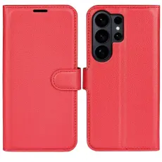 OEM - LITCHI Samsung Galaxy S26 Ultra Pl&aring;nboksfodral Konstl&auml;der Skydd - R&ouml;d