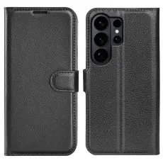 OEM - LITCHI Samsung Galaxy S26 Ultra Pl&aring;nboksfodral Konstl&auml;der St&ouml;tt&aring;lig - Svart