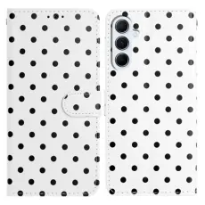 OEM - Samsung Galaxy A55 5G Pl&aring;nboksfodral Konstl&auml;der Polka Dot - Vit