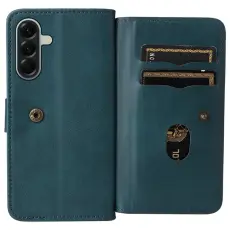 OEM - Samsung Galaxy A57 Pl&aring;nboksfodral Konstl&auml;der Med 10 Kortfack - Gr&ouml;n