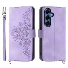 OEM - Samsung Galaxy S26 Pl&aring;nboksfodral Blomm&ouml;nster Konstl&auml;der - Lila