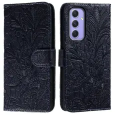 OEM - Samsung Galaxy S26 Pl&aring;nboksfodral Spetsblommor Konstl&auml;der Flip - Svart