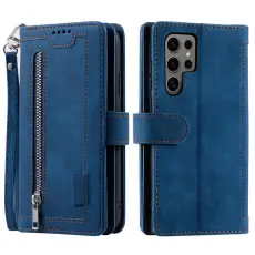 OEM - Samsung Galaxy S26 Ultra Pl&aring;nboksfodral 9 Kort Platser Dragkedja Konstl&auml;der Bl&aring;