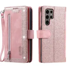 OEM - Samsung Galaxy S26 Ultra Pl&aring;nboksfodral 9 Kortplatser Konstl&auml;der - Ros&eacute;guld