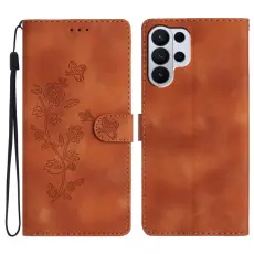 OEM - Samsung Galaxy S26 Ultra Pl&aring;nboksfodral Konstl&auml;der Blomm&ouml;nster - Brun