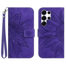 Amorus - Samsung Galaxy S26 Ultra Pl&aring;nboksfodral Konstl&auml;der Blomm&ouml;nster - M&ouml;rklila