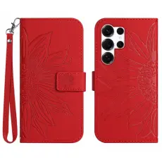 OEM - Samsung Galaxy S26 Ultra Pl&aring;nboksfodral Konstl&auml;der Blomtryck - R&ouml;d