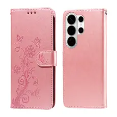 OEM - Samsung Galaxy S26 Ultra Pl&aring;nboksfodral Konstl&auml;der Blomtryck - Rosa