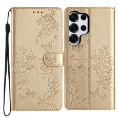 OEM - Samsung Galaxy S26 Ultra Pl&aring;nboksfodral Konstl&auml;der Flip Cover - Guld