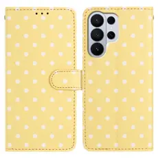 OEM - Samsung Galaxy S26 Ultra Pl&aring;nboksfodral Konstl&auml;der Polka Dot - Gul