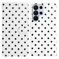 OEM - Samsung Galaxy S26 Ultra Pl&aring;nboksfodral Konstl&auml;der Polka Prickar - Vit