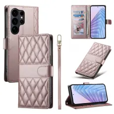 OEM - Samsung Galaxy S26 Ultra Pl&aring;nboksfodral Konstl&auml;der Rhombus - Ros&eacute;guld