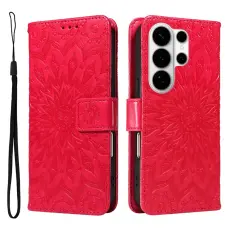 OEM - Samsung Galaxy S26 Ultra Pl&aring;nboksfodral Konstl&auml;der Solrosm&ouml;nster - R&ouml;d