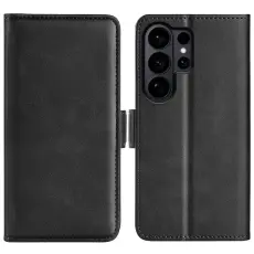 OEM - Samsung Galaxy S26 Ultra Pl&aring;nboksfodral Konstl&auml;der - Svart
