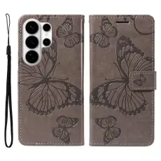 OEM - Samsung Galaxy S26 Ultra Pl&aring;nboksfodral Blomm&ouml;nster Konstl&auml;der - Gr&aring;