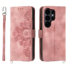 OEM - Samsung Galaxy S26 Ultra Pl&aring;nboksfodral Blomm&ouml;nster Konstl&auml;der - Rosa