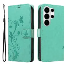 DIERFENG - Samsung Galaxy S26 Ultra Pl&aring;nboksfodral Konstl&auml;der Blomm&ouml;nster - Gr&ouml;n
