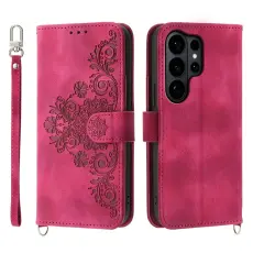 OEM - Samsung Galaxy S26 Ultra Pl&aring;nboksfodral Konstl&auml;der Blomm&ouml;nster - Vinr&ouml;d