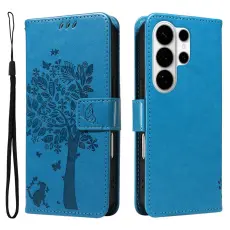 OEM - Samsung Galaxy S26 Ultra Pl&aring;nboksfodral Konstl&auml;der Katttr&auml;d - Bl&aring;