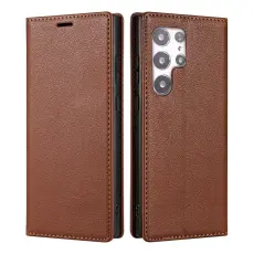 OEM - Samsung Galaxy S26 Ultra Pl&aring;nboksfodral Magnetisk St&auml;ngning Konstl&auml;der - Brun
