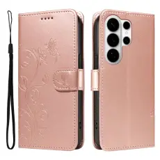 DIERFENG - Samsung Galaxy S26 Ultra Pl&aring;nboksfodral Konstl&auml;der Blomm&ouml;nster - Ros&eacute;guld