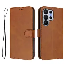 OEM - Samsung Galaxy S26 Ultra Pl&aring;nboksfodral RFID Skydd Konstl&auml;der - Brun