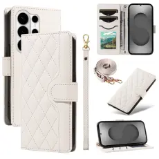 OEM - Samsung Galaxy S26 Ultra Pl&aring;nboksfodral Rhombus Konstl&auml;der - Vit