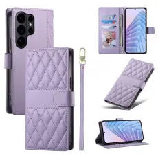 OEM - Samsung Galaxy S26 Ultra Pl&aring;nboksfodral Rhombus Stitching Konstl&auml;der - Lila