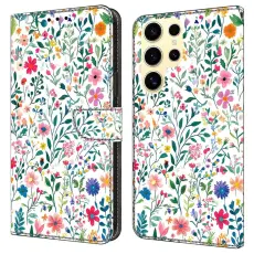 OEM - Samsung Galaxy S26 Ultra Pl&aring;nboksfodral St&auml;llning M&ouml;nstertryck - Blomsterb&auml;dd
