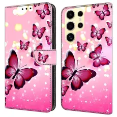 OEM - Samsung Galaxy S26 Ultra Pl&aring;nboksfodral St&auml;llning Konstl&auml;der - Rosa Fj&auml;ril