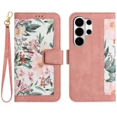 OEM - Mobilskal till Samsung Galaxy S26 Ultra PU L&auml;der Blomm&ouml;nster - Rosa