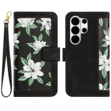 OEM - Mobilskal till Samsung Galaxy S26 Ultra PU L&auml;der Blomm&ouml;nster - Svart