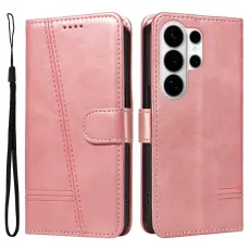 OEM - T-Shape Samsung Galaxy S26 Ultra Pl&aring;nboksfodral Konstl&auml;der St&auml;ll - Ros&eacute;guld
