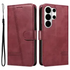 OEM - T-Shape Samsung Galaxy S26 Ultra Pl&aring;nboksfodral Konstl&auml;der St&auml;ll - Vinr&ouml;d