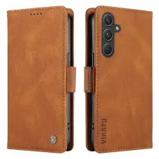 YIKATU - YIKATU Samsung Galaxy A55 5G Skal &Auml;kta L&auml;der St&auml;llfunktion - Brun