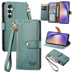 OEM - ZIZO Samsung Galaxy A55 5G Fodral Konstl&auml;der Med Handrem - Gr&ouml;n