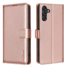 BINFEN COLOR - BINFEN Samsung Galaxy A35 5G Skal &Auml;kta L&auml;der RFID Skydd - Ros&eacute;guld