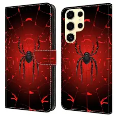 OEM - Samsung Galaxy S26 Ultra Fodral M&ouml;nstertryck PU L&auml;der Flip - Svart Spider