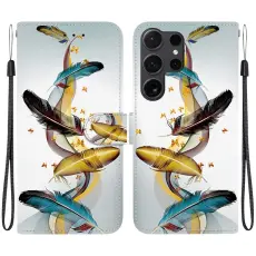 OEM - Pl&aring;nboksfodral f&ouml;r Samsung Galaxy S26 Ultra Konstl&auml;der - Guld fj&auml;der