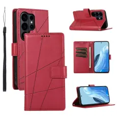 OEM - Pl&aring;nboksfodral f&ouml;r Samsung Galaxy S26 Ultra Konstl&auml;der med handledsrem - R&ouml;d