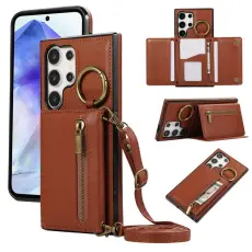 OEM - Pl&aring;nboksfodral f&ouml;r Samsung Galaxy S26 Ultra Konstl&auml;der Kickstand - Brun