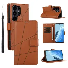 OEM - Pl&aring;nboksfodral f&ouml;r Samsung Galaxy S26 Ultra Konstl&auml;der med handledsrem - Brun