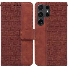 OEM - Pl&aring;nboksfodral f&ouml;r Samsung Galaxy S26 Ultra Konstl&auml;der med handledsrem - Brun
